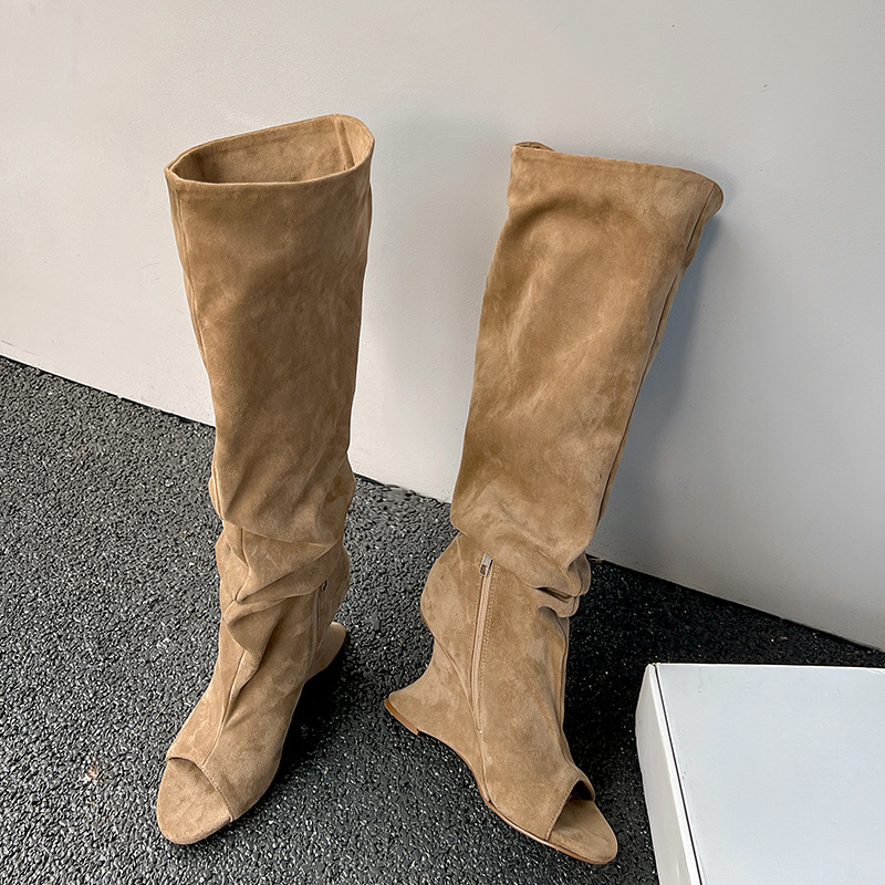 Boot Sock Slouchy - AIYKAZYSDL extraño Tacón de Cuña Peep